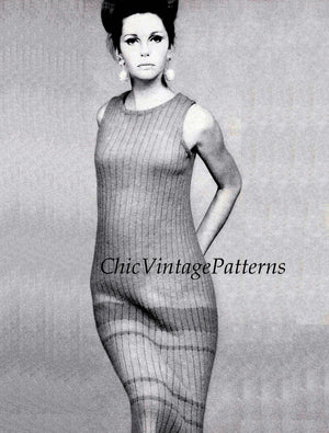 Knitted Dress Pattern, Ladies Ankle-Length Singlet Dress, Digital Download