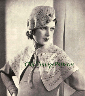 Crochet Beret and Cape, 1930's Vintage Pattern, Instant Download