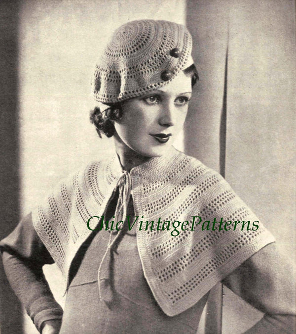Crochet Beret and Cape Pattern 1930 display picture 1
