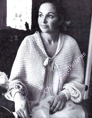 Ladies Bed Jacket Knitting Pattern, Vintage Clothing, Instant Download
