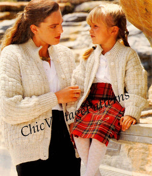 Knitted Cardigan Pattern, Mother & Daughter Cardigans, Instant Download.