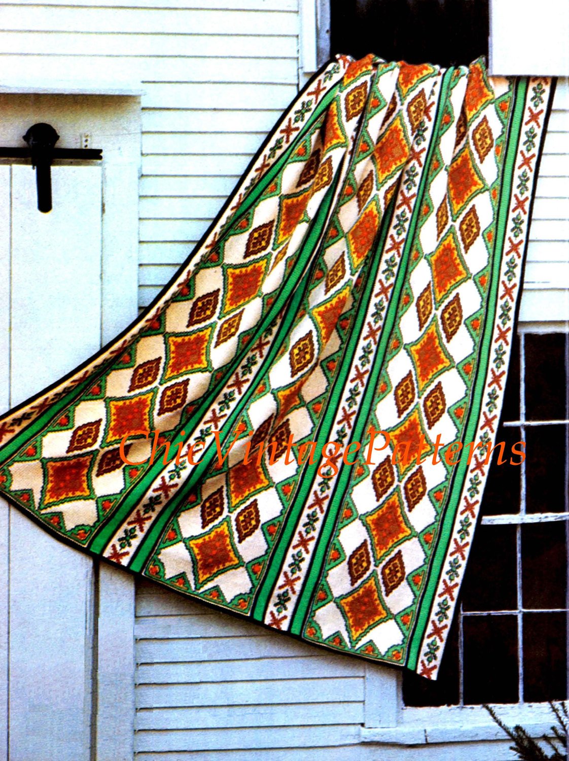 Afghan Pattern, Embroidered Rug, Cross-stitch Decoration, Instant Download