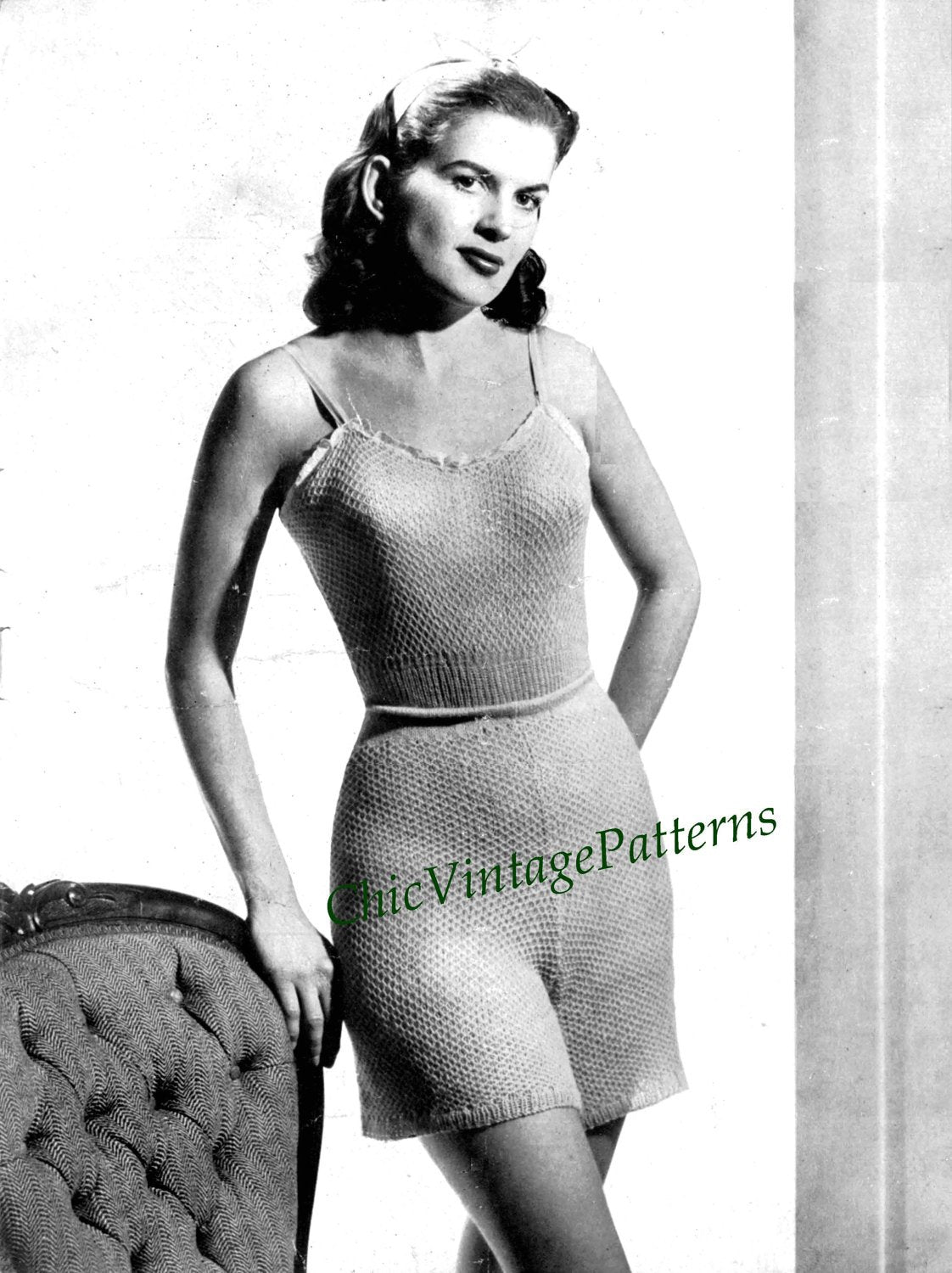 Ladies Vest and Pants, 1940's Knitted Lingerie Pattern, Instant Download