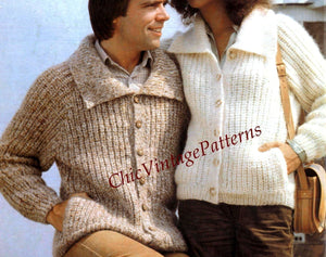 His & Her Cardigan Pattern, Classic Knitted Cardigans, Instant Download