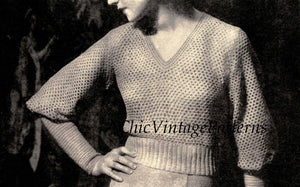 Ladies Sweater Pattern, 1930's Crochet Jumper, PDF Crochet Pattern