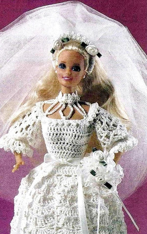 Crochet Doll's Wedding Gown Pattern,11.1/2 inch Doll, Instant Download
