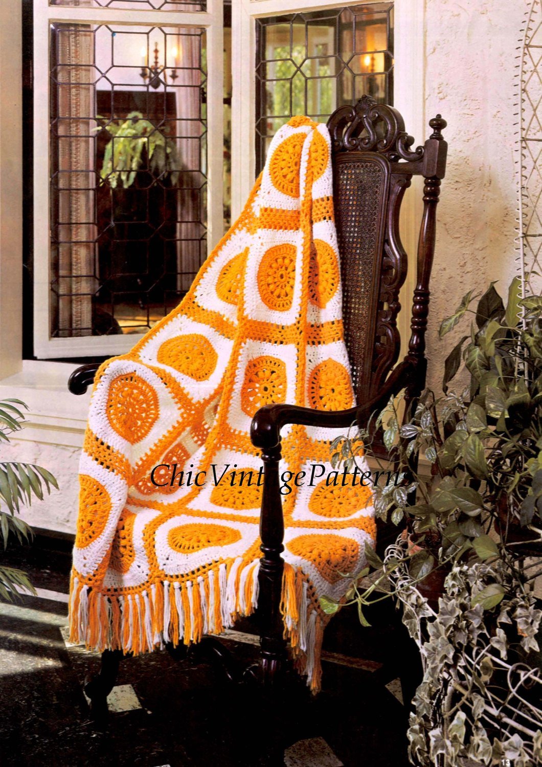 Crochet Afghan Rug Pattern, Medallion Afghan, Instant Download