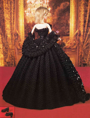 Crochet Doll's Evening Dress Pattern, 11.1/2 inch Doll, Instant Download