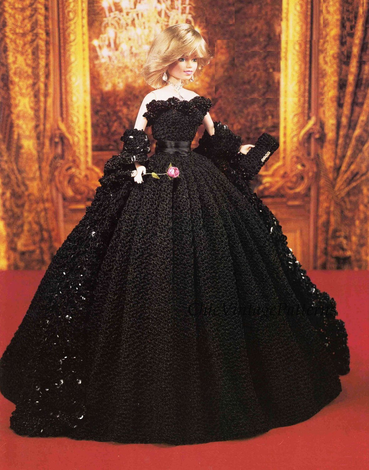 Crochet Doll's Evening Dress Pattern, 11.1/2 inch Doll, Instant Download
