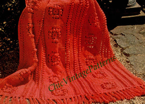 Crochet Bobble Afghan Rug Pattern, Crochet Squares, Instant Download