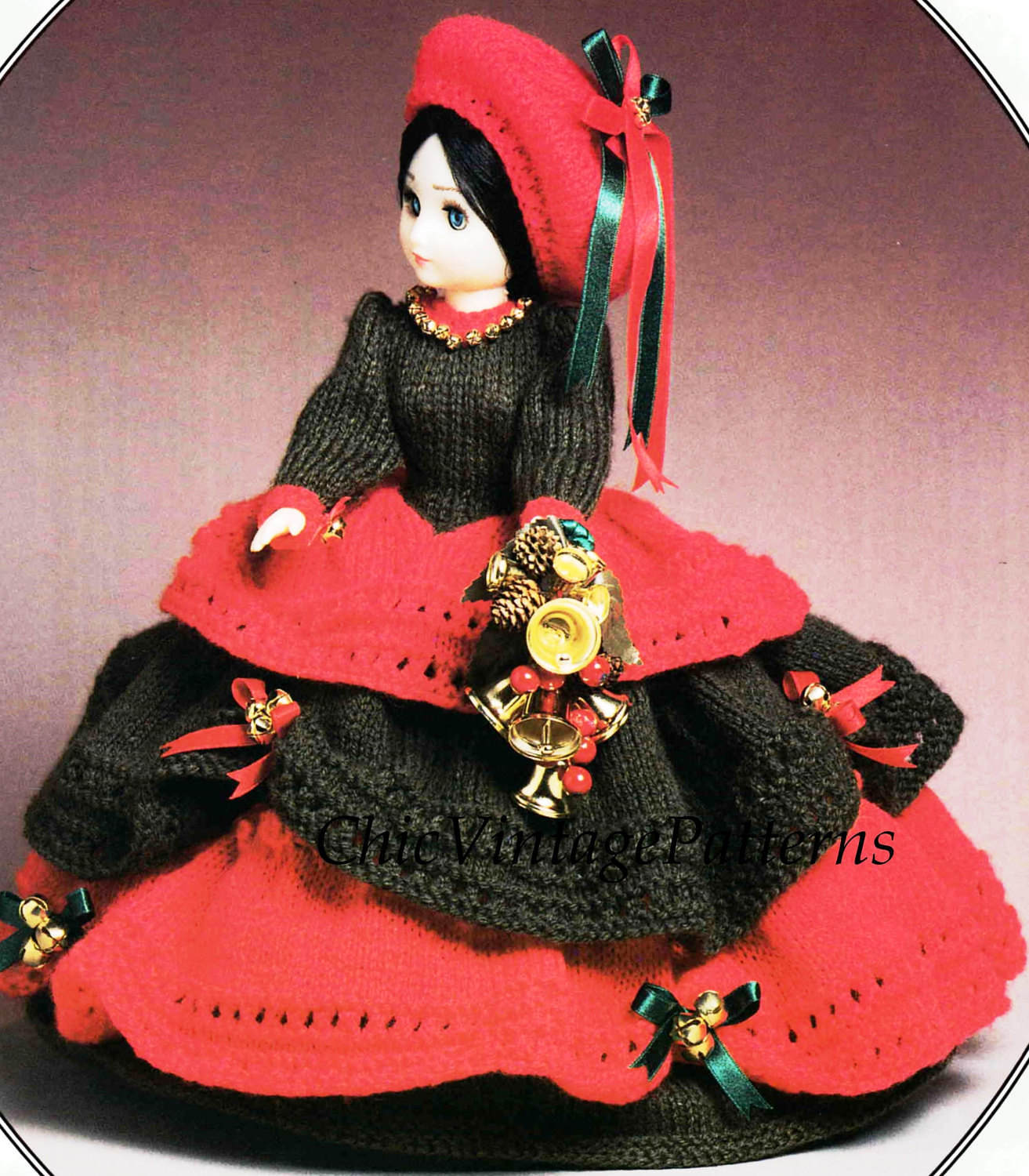 Christmas Belle Knitted Doll's Dress | ChicVintagePatterns Christmas Belle Knitted Doll's Dress | ChicVintagePatterns