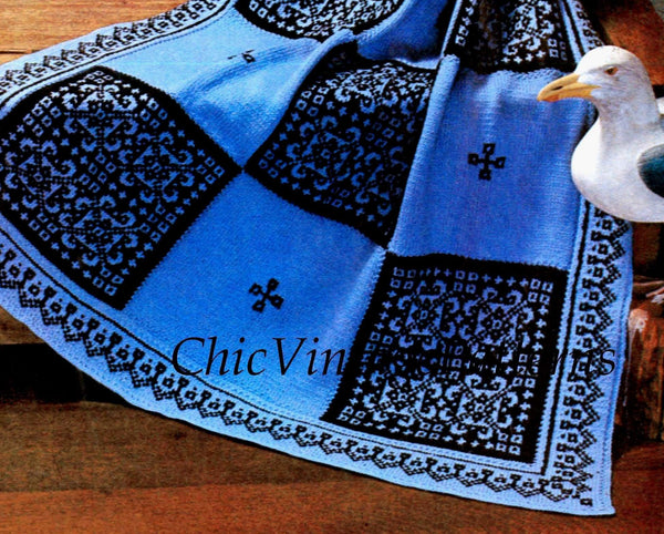 Knitted Afghan Rug Pattern, Scandinavian | ChicVintagePatterns
