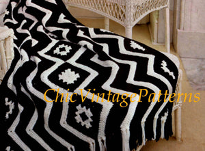 Crochet Afghan Rug Pattern, Granny Squares and Stripes, PDF Crochet Pattern