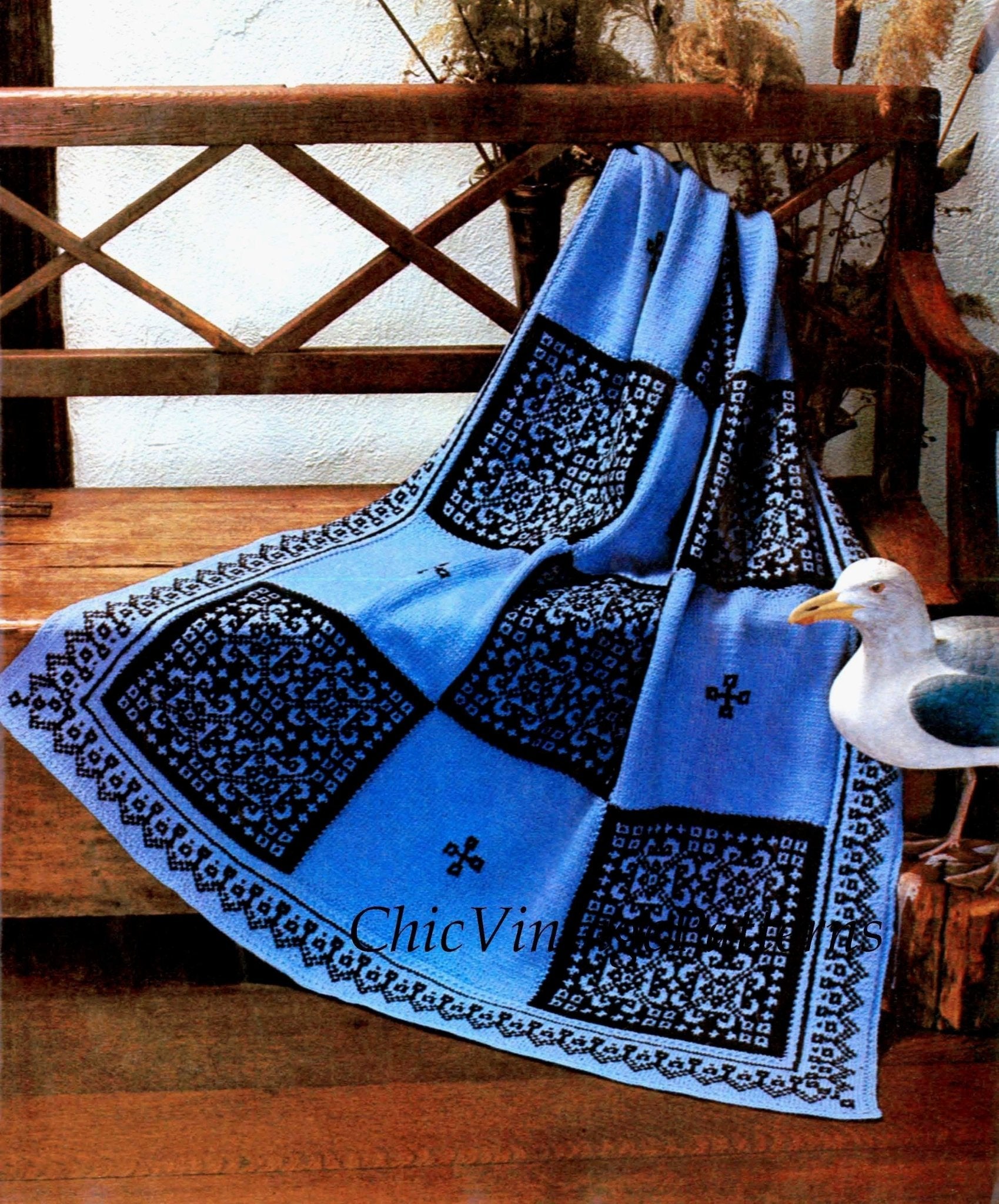 Knitted Afghan Rug, Scandinavian Pattern, Instant Download