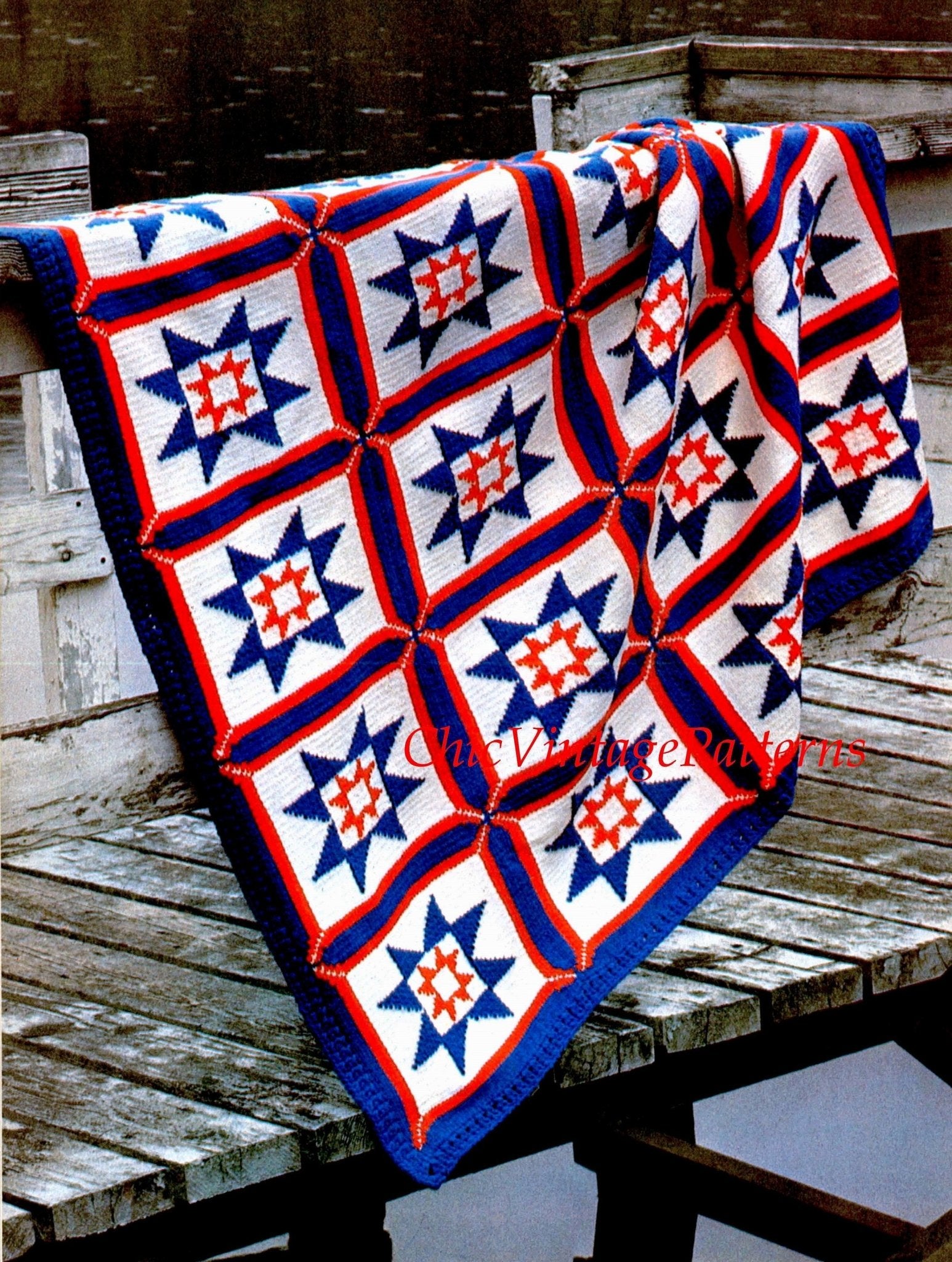 Knitted Afghan Rug Pattern, Nautical Design | ChicVintagePatterns