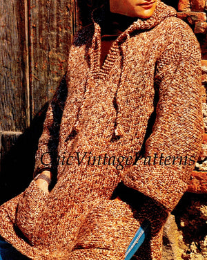 Mens Knitted Sweater, Vintage Hooded Sweater Pattern, Instant Download