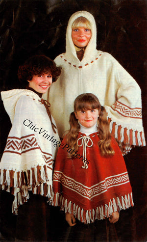 Knitted Poncho Pattern, Ladies and Childrens Fringed Poncho, PDF Knitting Pattern