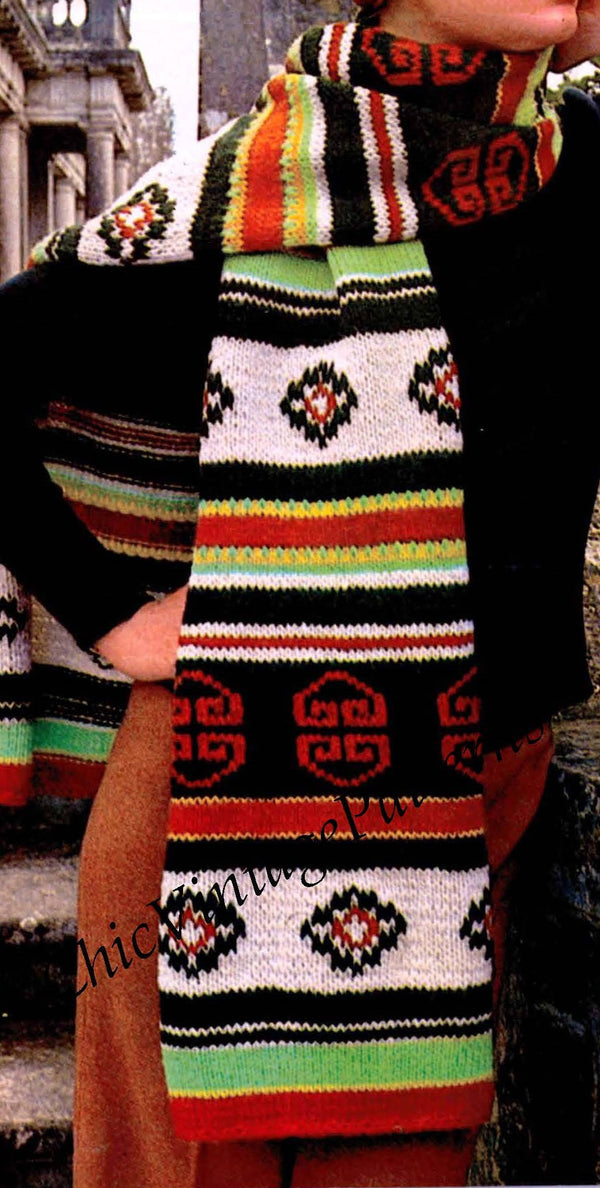 Knitted Hat & Scarf Embroidered Chinese Motif | ChicVintagePatterns
