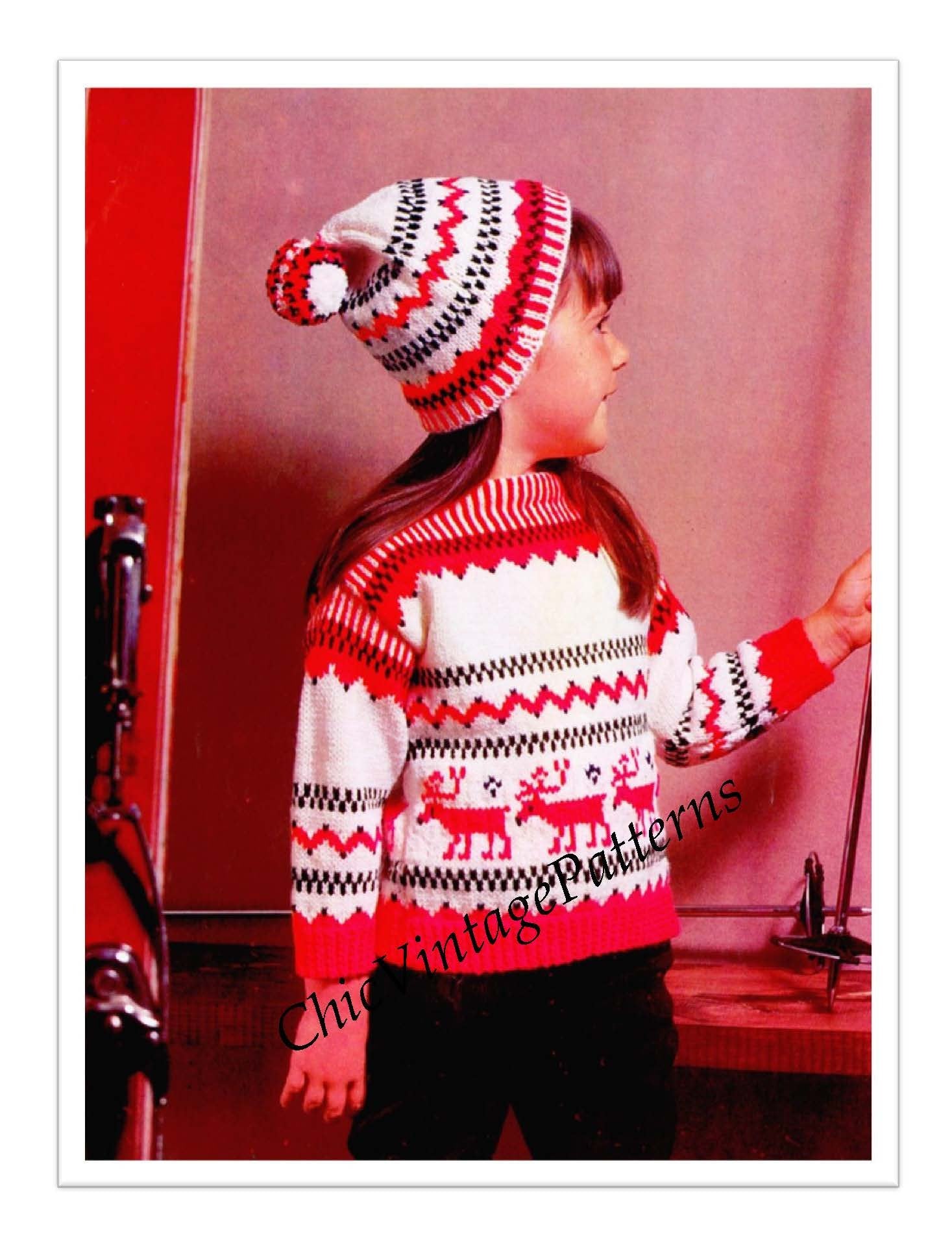 Knitted Children's Sweater and Hat, Fair Isle Pattern, Instant Download