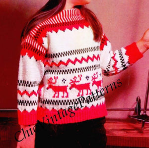 Knitted Children's Sweater and Hat, Fair Isle Pattern, Instant Download
