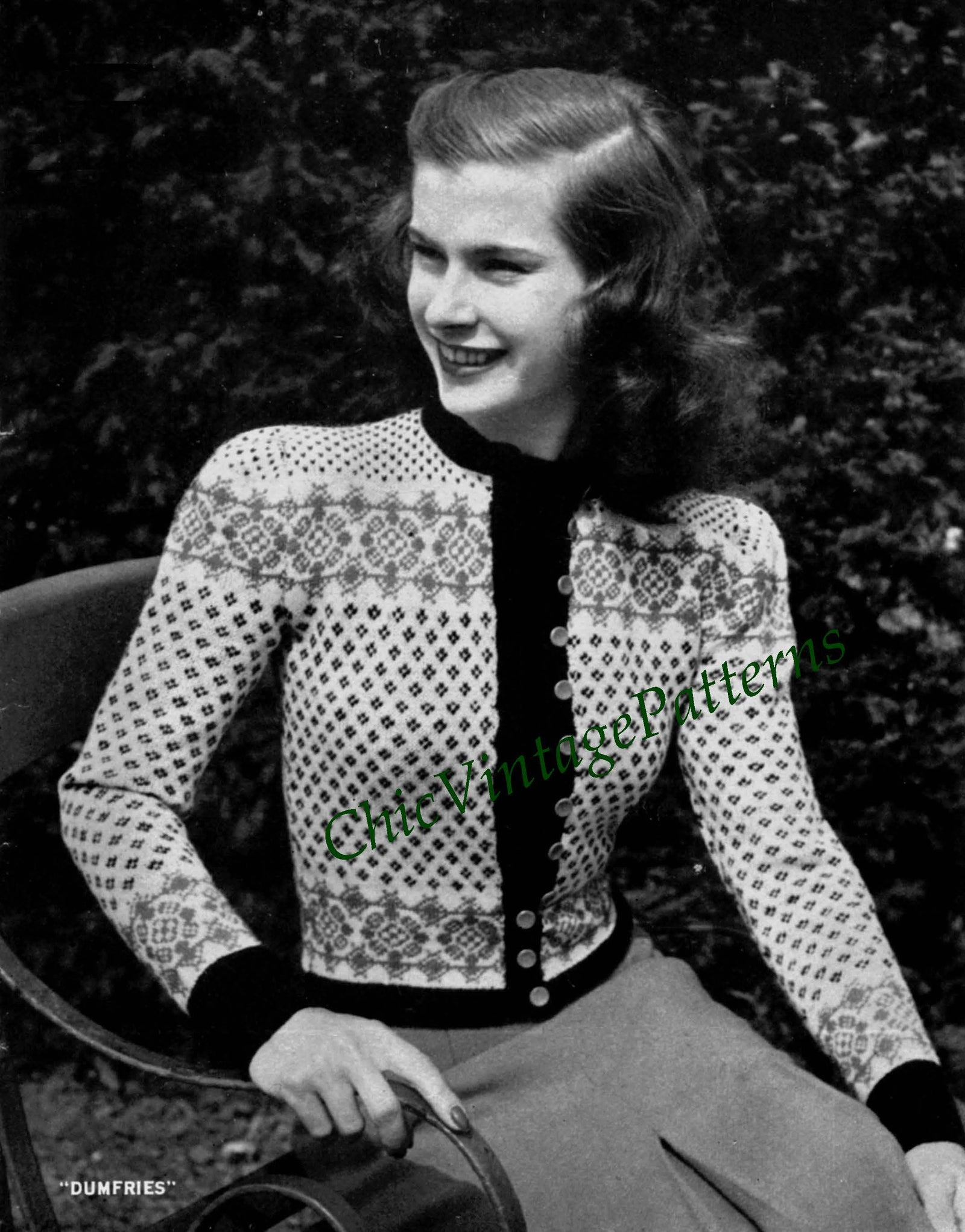 Knitted Ladies Cardigan Pattern, Fair Isle Ladies Jacket, Instant Download