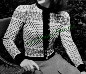 Knitted Ladies Cardigan Pattern, Fair Isle Ladies Jacket, Instant Download