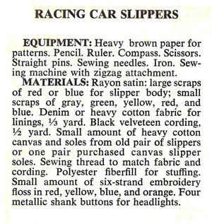 Slipper Sewing Pattern, Racing Car Children's Slippers, PDF Sewing Pattern