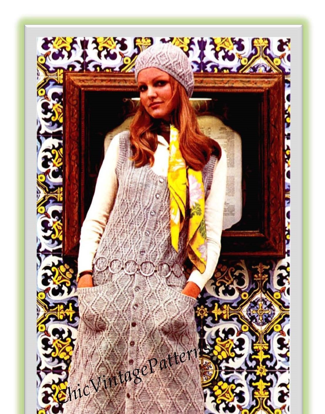 Knitted Vest and Hat Pattern, Ladies Long Cardigan, Instant Download