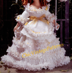 Knitted Doll's Dress Pattern, Georgian Dress, 15 inch Doll, Digital Download