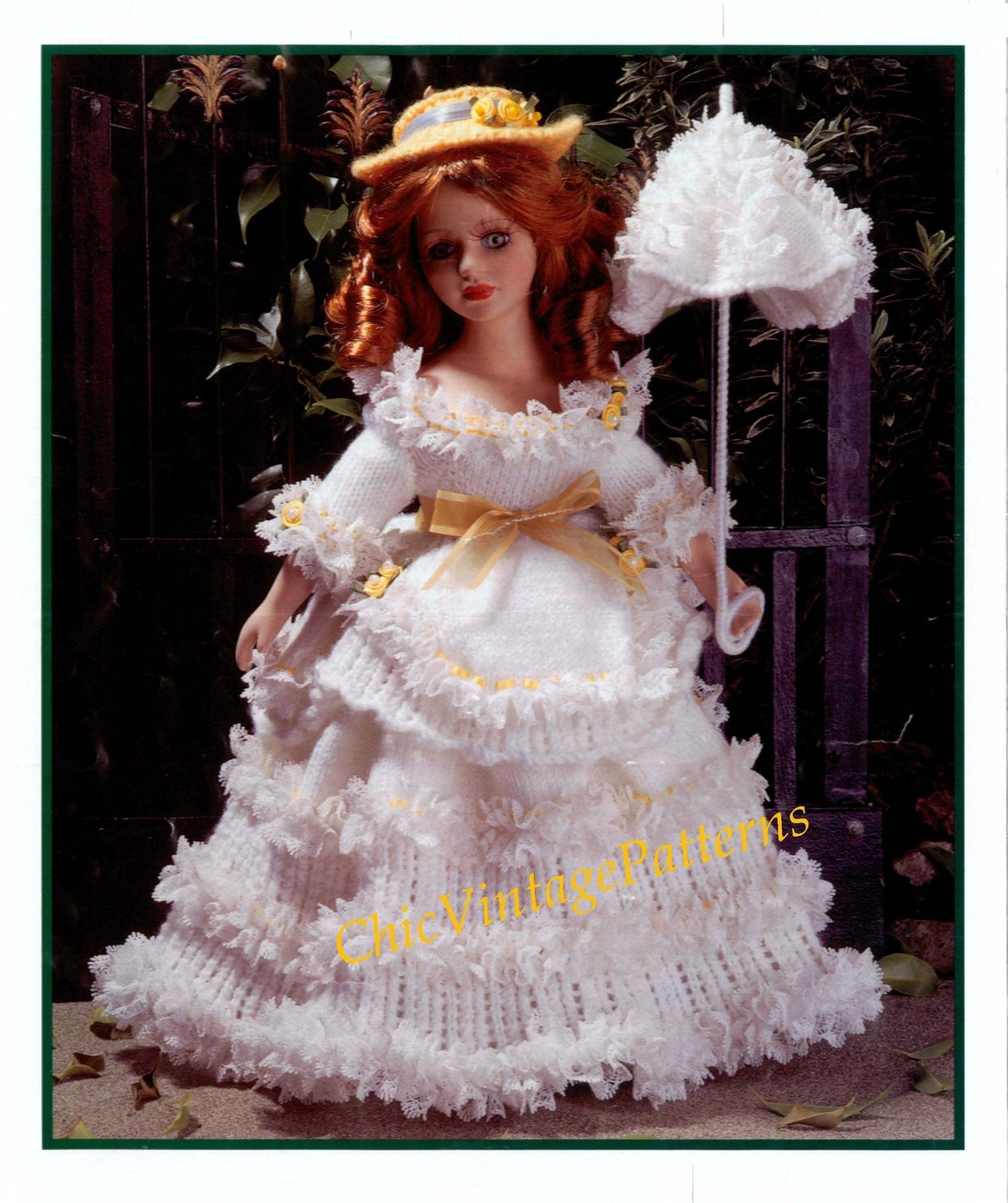 Knitted Doll's Dress Pattern, Georgian Dress, 15 inch Doll, Digital Download