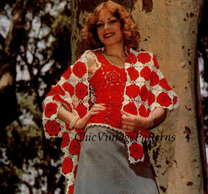 Easy-To-Crochet Ladies Top and Shawl Pattern, Granny Square, Digital Download