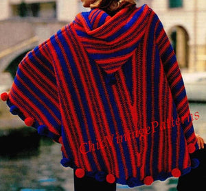 Knitted Poncho Pattern, Ladies Hooded Poncho, Instant Download