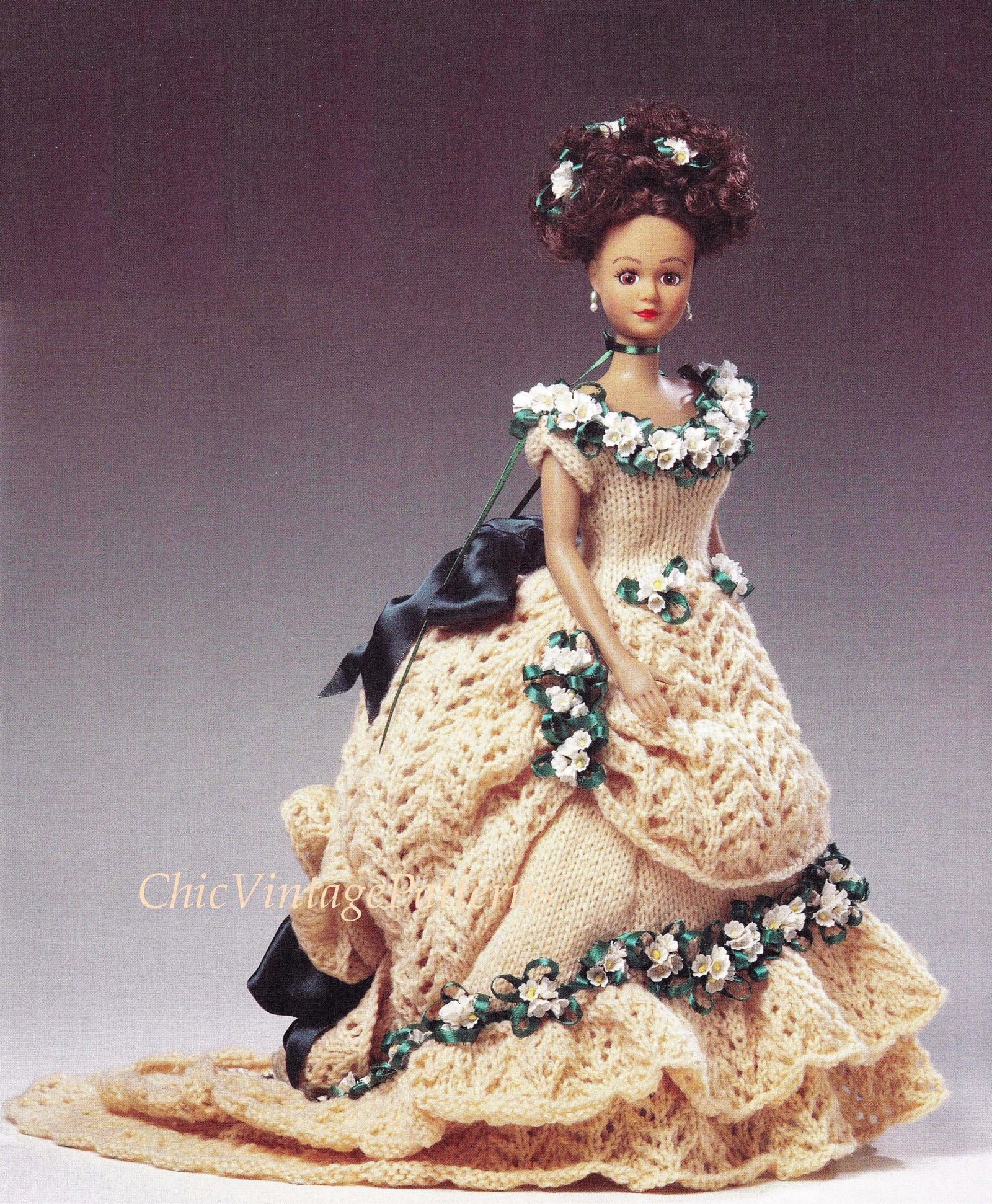 Knitted Doll's Dress Pattern, Victorian Period Dress, Instant Download
