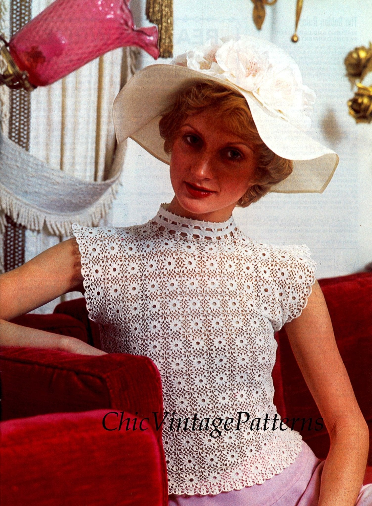 Vintage Crochet Blouse Pattern, Ladies Crochet Top, Instant Download