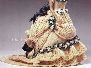 Knitted Doll's Dress Pattern, Victorian Period Dress, Instant Download