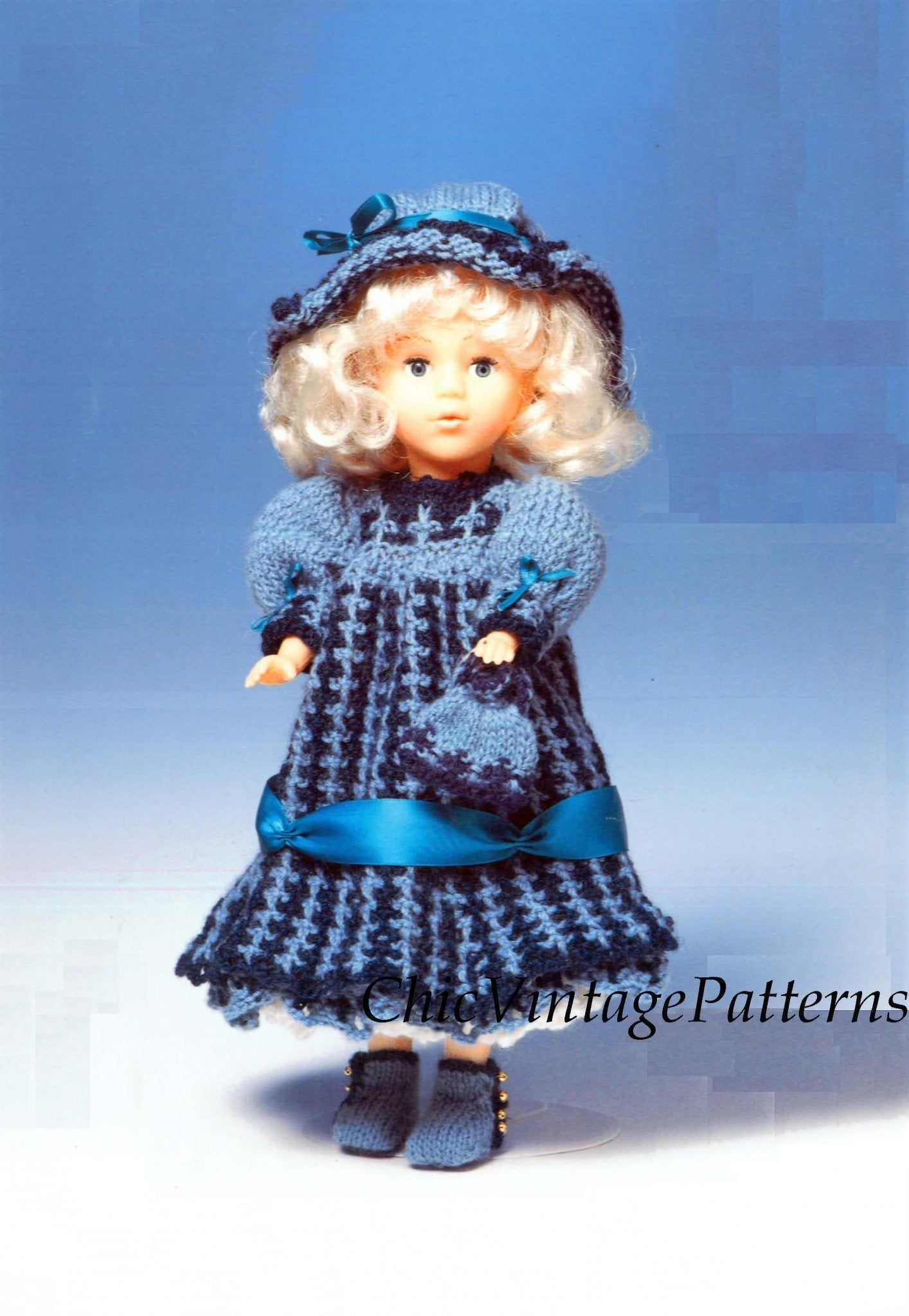 Knitted Doll's Dress Pattern, 13 inch Doll, Instant Download