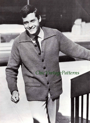 Knitted Men's Cardigan Pattern, Classic Men's Jacket, Instant Download