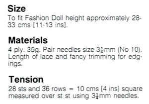Digital Pattern, Easy Knitted Doll's Evening Dress, 11-13 inch Doll