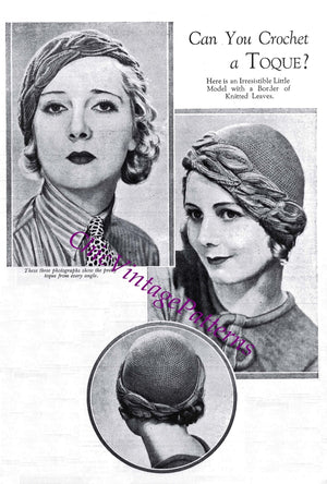 Crochet Hat Pattern, 1930's Ladies Crochet Toque, Instant Download