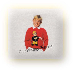 Fireman Sam Knitted Childrens / Adult Sweater Pattern, 6 Sizes, Instant Download