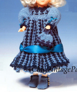 Knitted Doll's Dress Pattern, 13 inch Doll, Instant Download