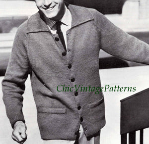 Knitted Men's Cardigan Pattern, Classic Men's Jacket, Instant Download
