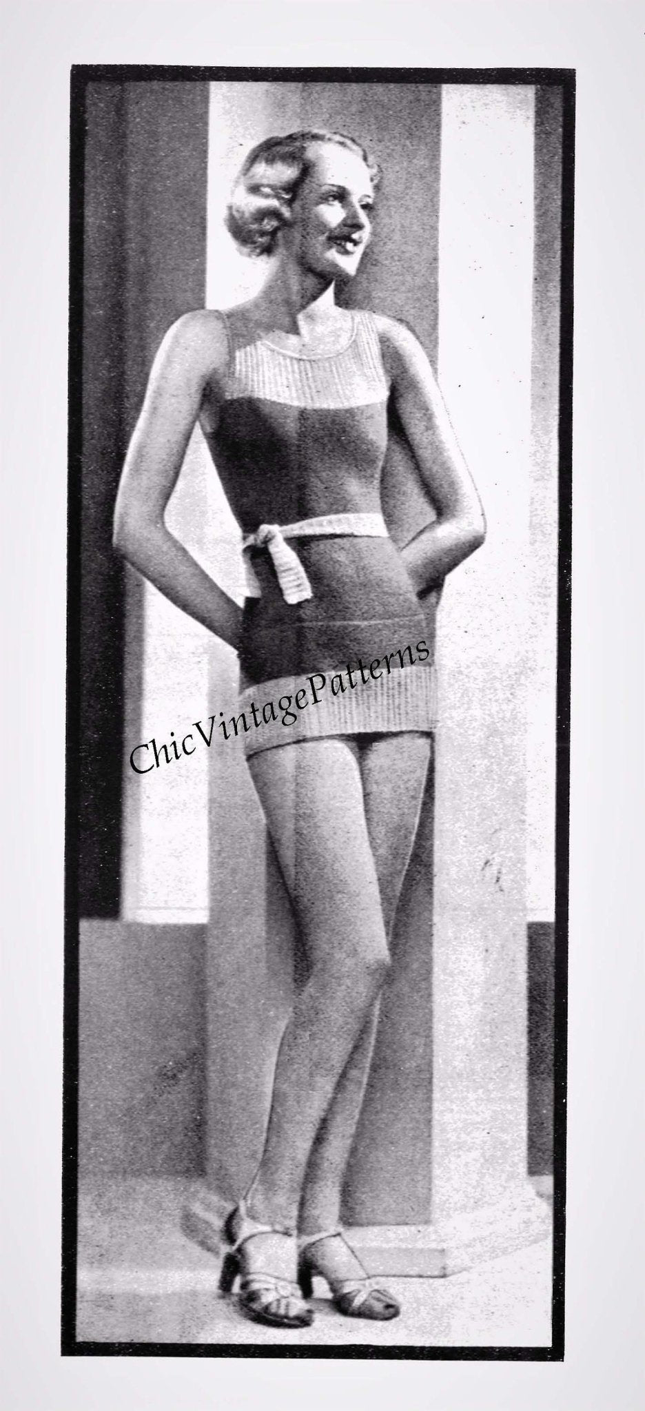 Knitted Swimsuit Pattern, 1930's One Piece Swimsuit, PDF Knitting Pattern