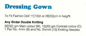 Easy-To-Make Doll's Dressing Gown Pattern, 11-13 inch Doll, Instant Download