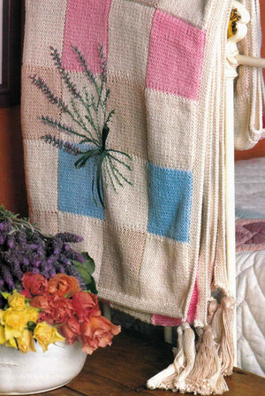 Knitted Afghan Pattern, Rug with Lavender Embroidery, Instant Download