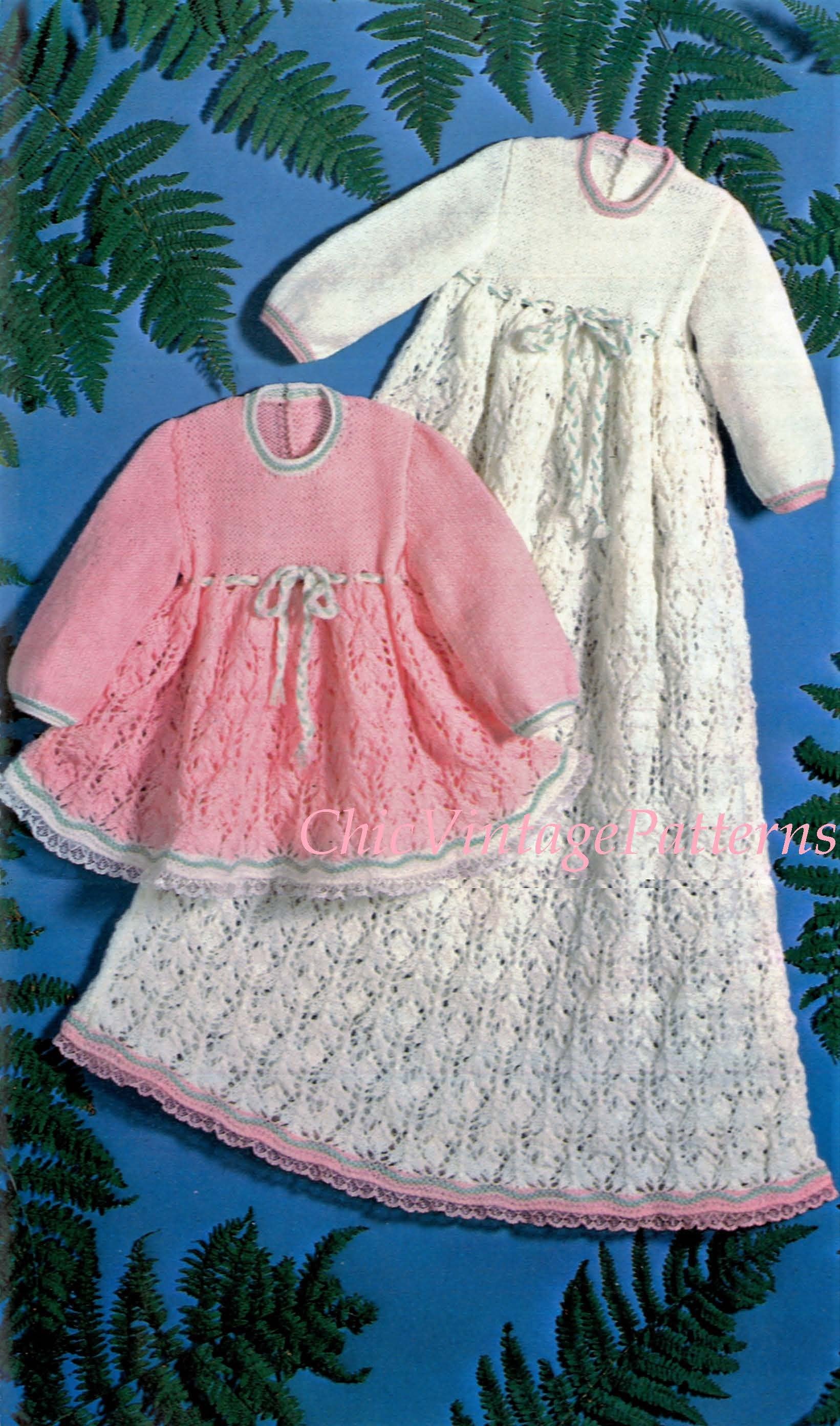 Babies Knitted Dress Pattern, Christening Robe | ChicVintagePatterns Babies Knitted Dress Pattern, Christening Robe | ChicVintagePatterns