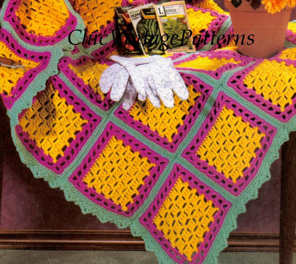 Crochet Afghan Rug Pattern, Squares Pattern ChicVintagePatterns