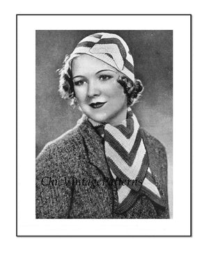 Crochet Cap and Cravat Pattern, 1920's Ladies Accessory, Instant Download