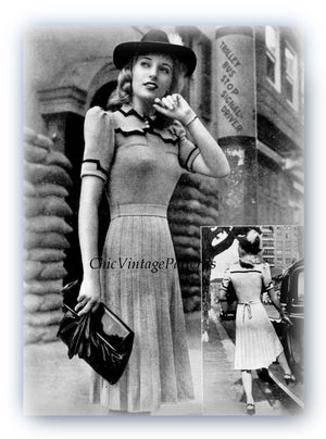 1940's Knitted Dress Pattern, Tailored Dress, Instant Download
