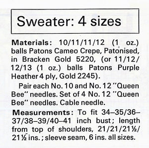 Knitted Sweater, Vintage Lace and Cable Knit, PDF Knitting Pattern